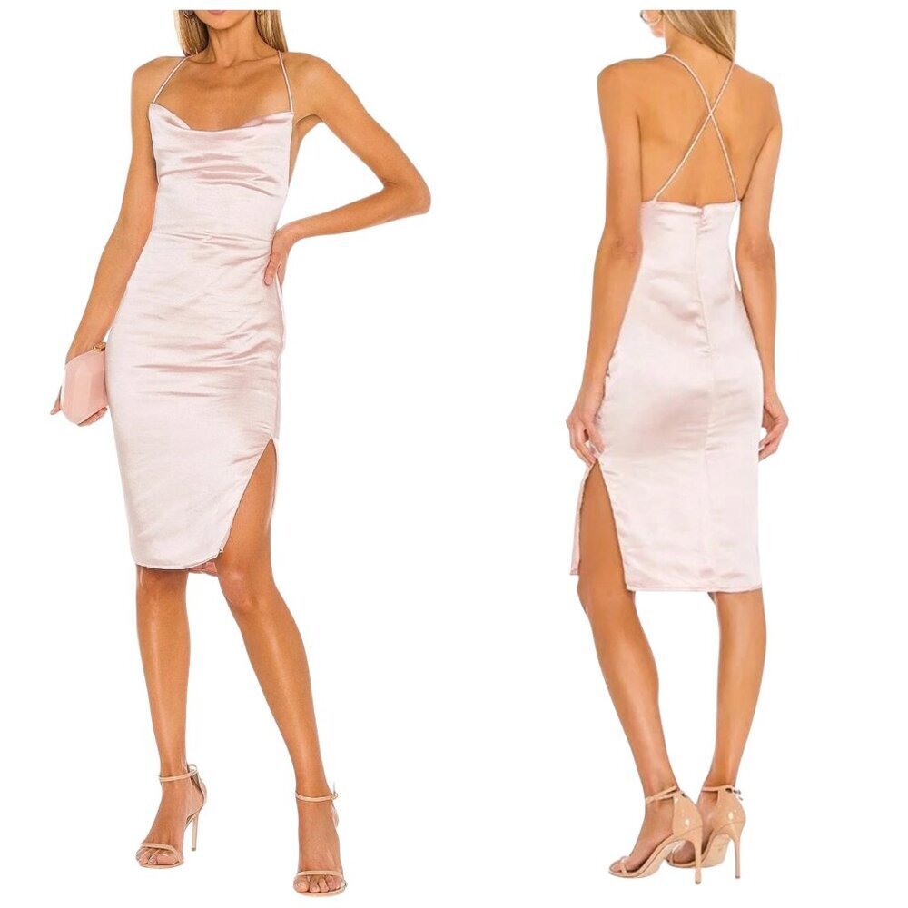 Superdown Billie Drape Satin Midi Dress Blush Pink XS NWT